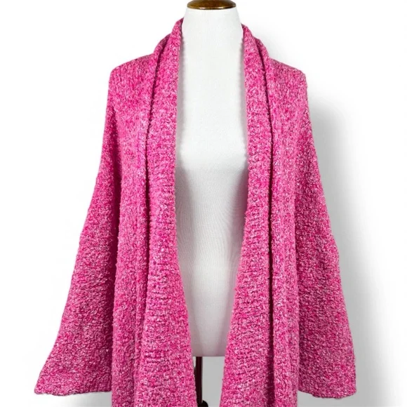 Free People Hot Pink Open Front Oversized Slouchy Cardigan Boucle Sweater M - Picture 11 of 13